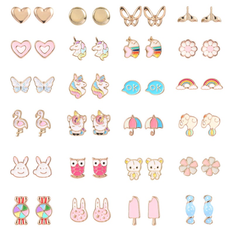 TAOMOCO 24 Pairs Hypoallergenic Stud Earrings Set for Girls Sensitive Ears With Stainless Steel Post Colorful Cute Earrings for Girls Women - Image 1